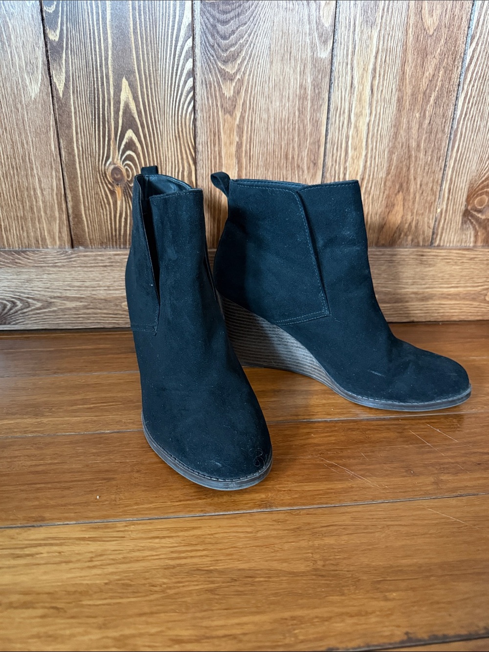 Merona Black Suede Wedge Ankle Booties